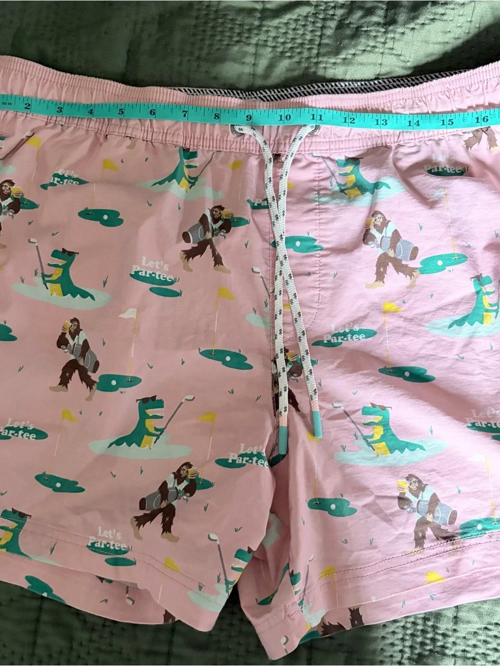 Party Pants Mens Golf Swim Trunks Pink Lets Par-Tee Bigfoot Gator Print